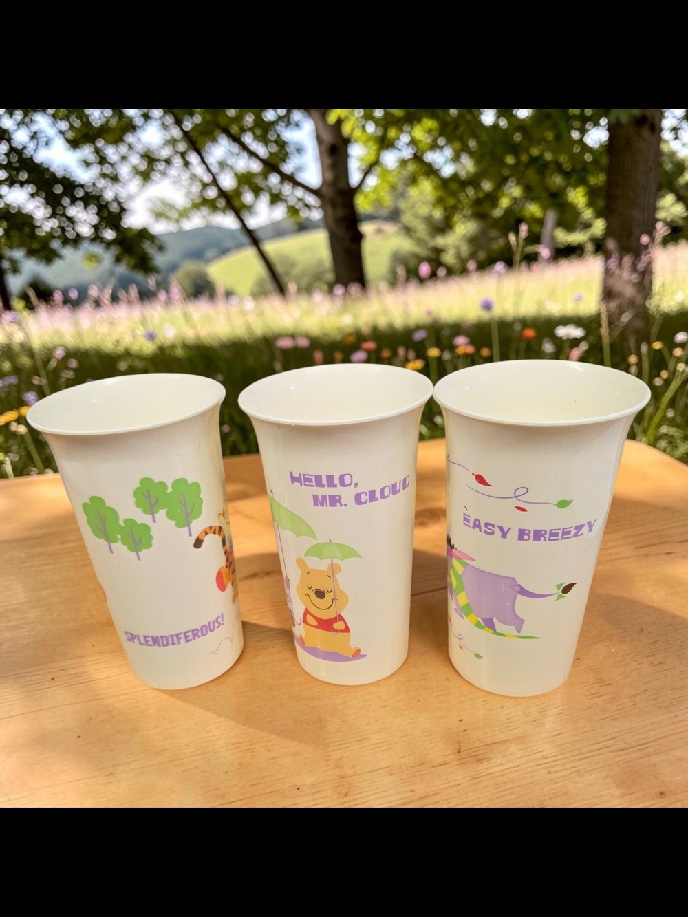 Winnie the Pooh Themed Plastic Cups - Purple & Cream